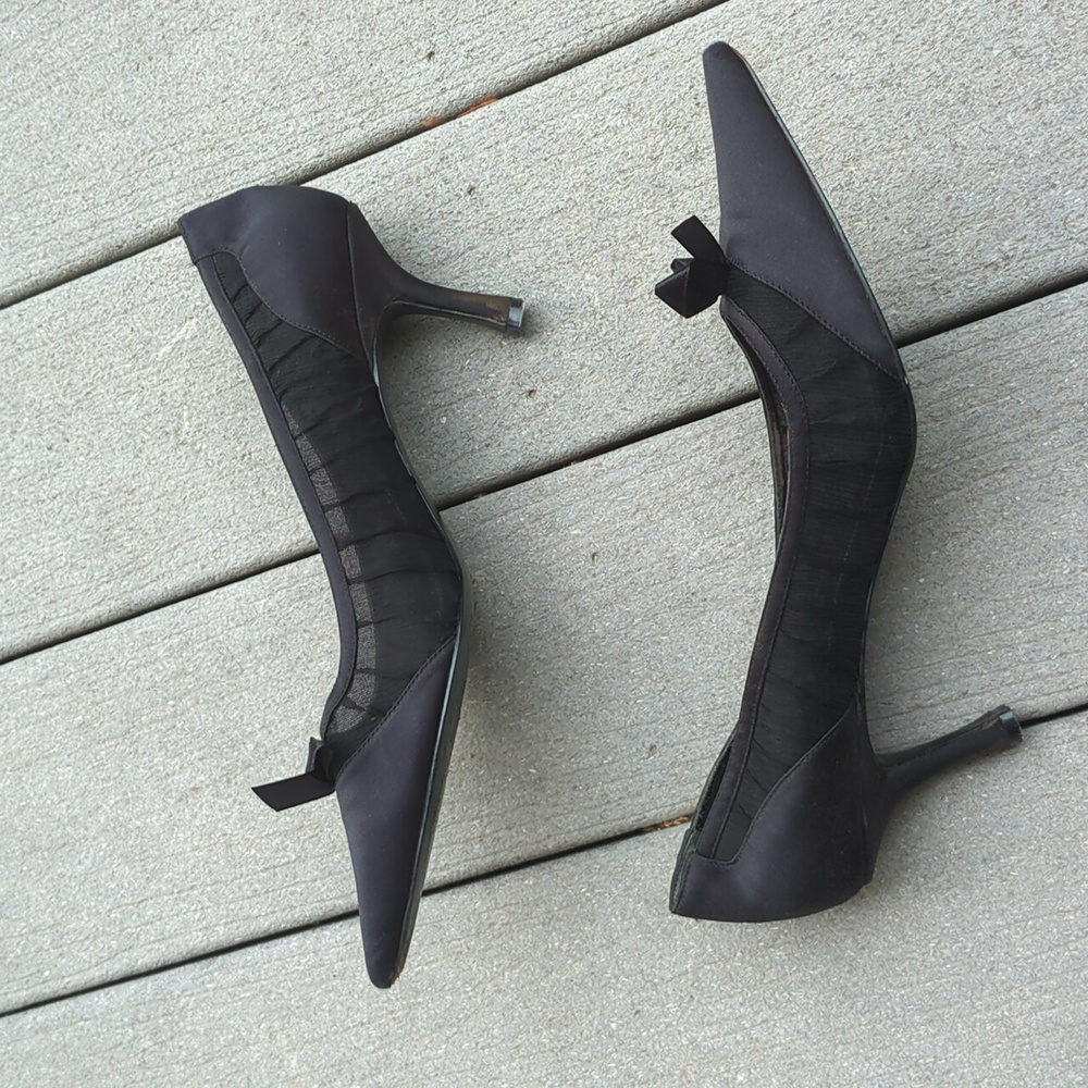Metaphor Satin and Mesh Pointed Toe Heels with Bow - Picture 7 of 12